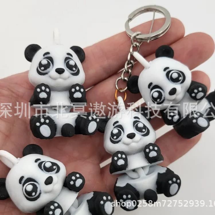 3D Printed Panda Keychain Panda Keychain Panda Keychain with movable joints