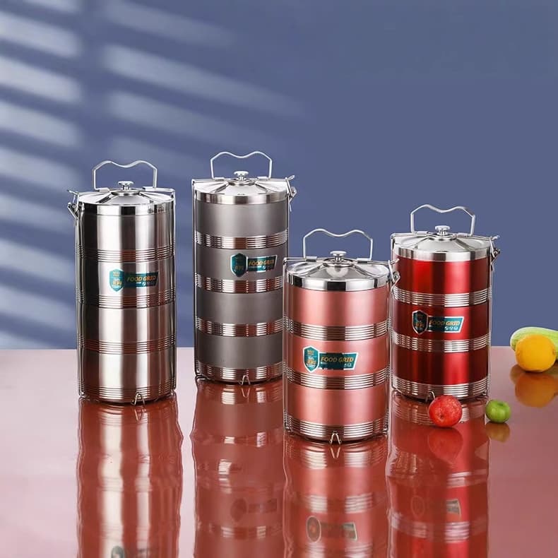 Double-Layer Stainless Steel Insulated Lunch Box Outdoor Student Meal Bucket Modern Simple Style Sealed Thickened Handheld Picnic Lunch Box