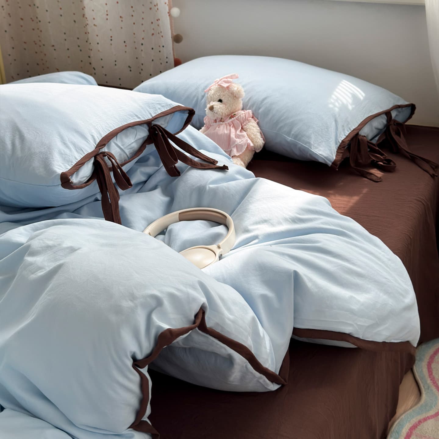 Japanese Minimalist Two-Tone Washed Cotton Tie-Dye Style Bedding Four-Piece Set, Student Three-Piece Set, Taiwan Bedding Package