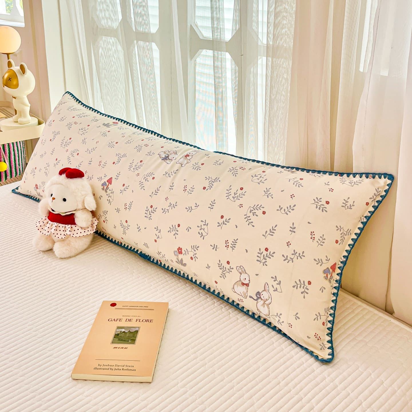 Summer New Cartoon Cute Fresh Style Air-Conditioned Cotton Shell Embroidery Cooling Soothing Breathable Skin-Friendly Long Pillow