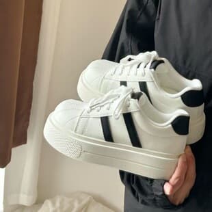 Shell Toe Bread Shoes Thick-Soled Height-Increasing Board Shoes for Women 2026 Summer New Student Leather Panel Shoes Casual White Sneakers