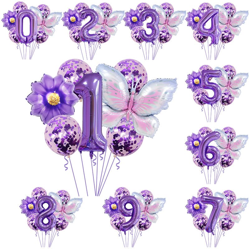 Hot-selling Sunflower Purple Gradient Butterfly Digital Aluminum Film Balloon Set with Sequins Latex Decoration Wholesale