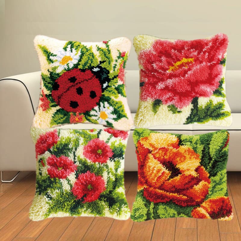 Yarn Embroidery Cushion Carpet Embroidery Pillow Cross Stitch DIY Kit Floral Rustic New Chinese Style