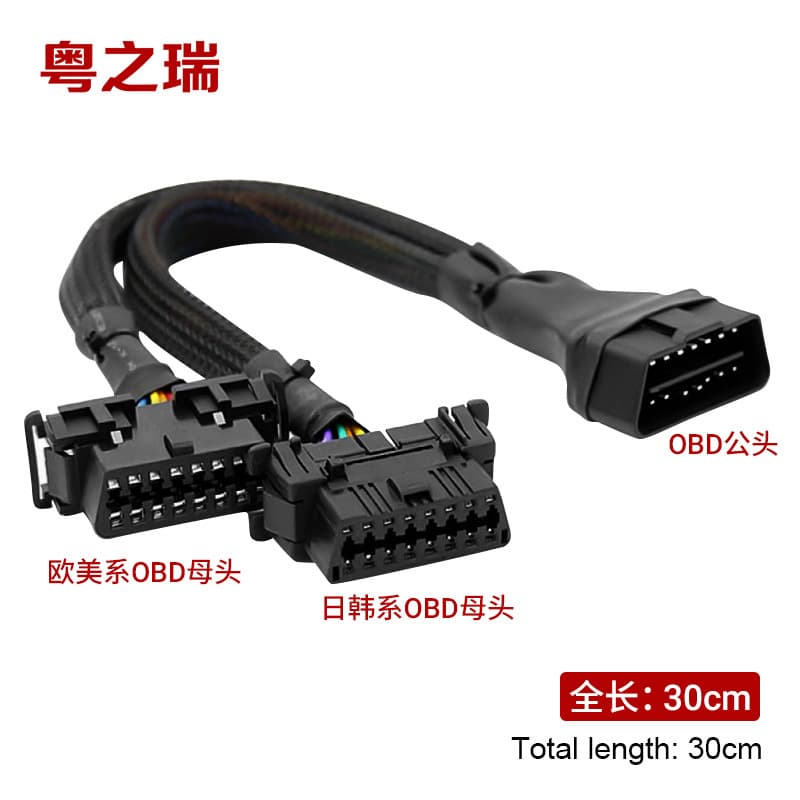 OBD2 Male to Dual Female Extension Cable Nylon Braided