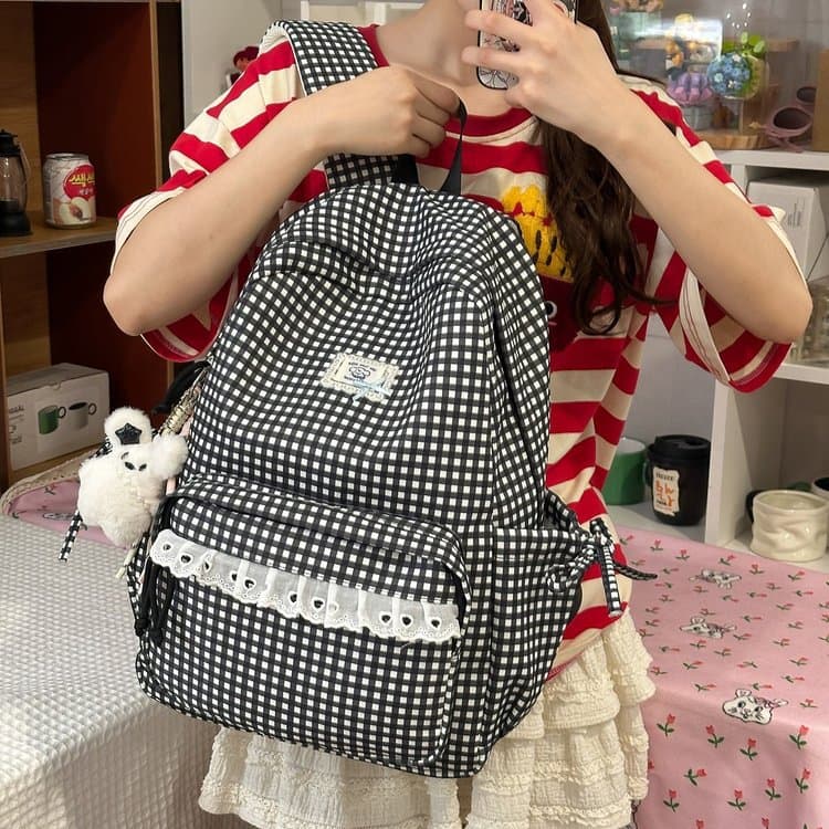 Korean Style Ins Large Capacity Lace Backpack for Middle and High School Students Simple Versatile Lightweight Student Backpack