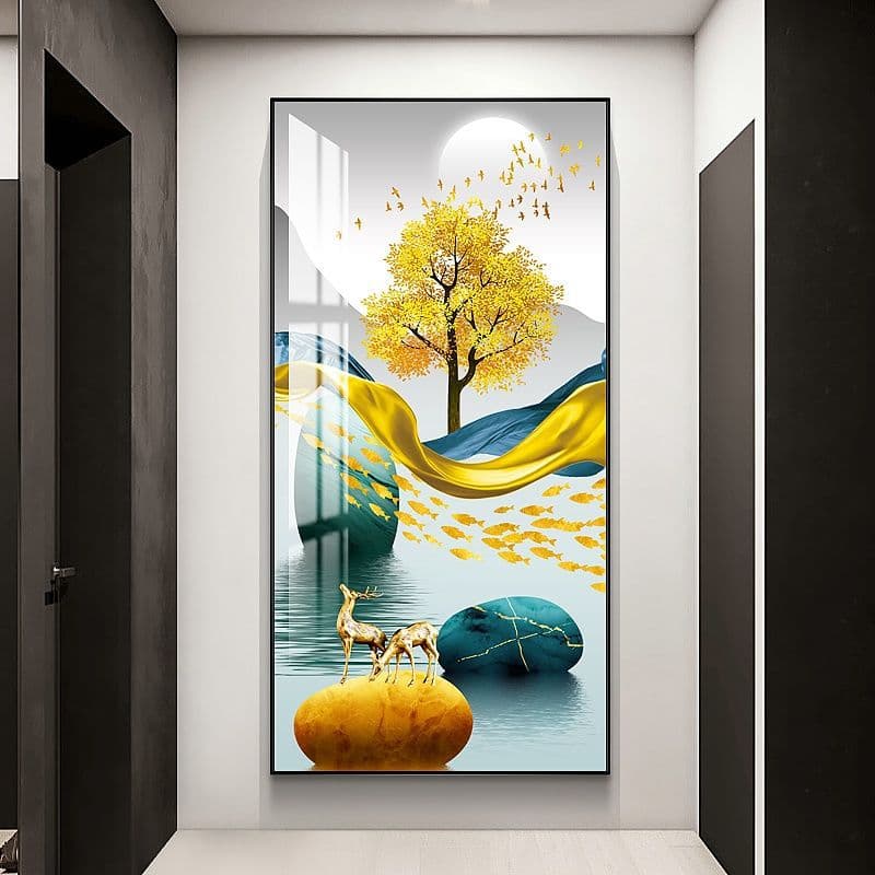 Entryway living room foyer decorative painting Nordic modern minimalist vertical version corridor end background wall mural hallway hanging