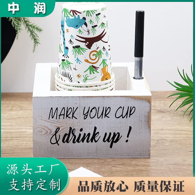 Cross-border Wooden Milk Tea Cup Holder, Coffee Shop Paper Cup Stand with Office Storage and Pen Holder Box