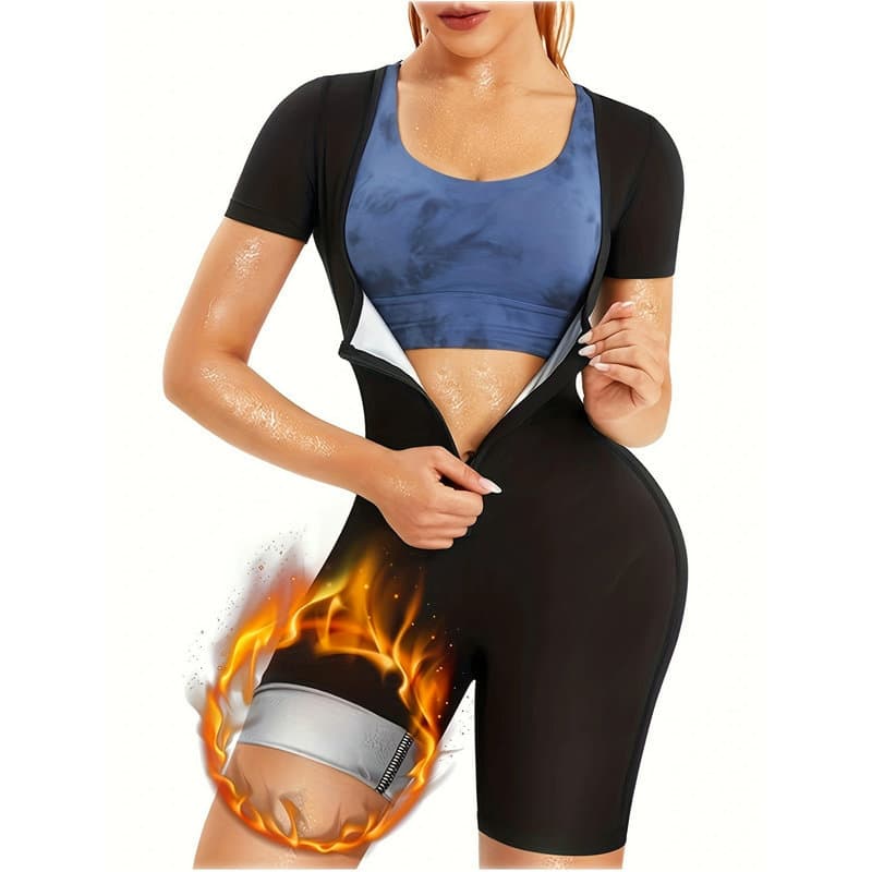 Amazon US/EU Chest-Lifting Bodysuit Running Sports Shapewear Zipper Short Sleeve Yoga Fat-Burning Sweat Suit Slimming Bodysuit