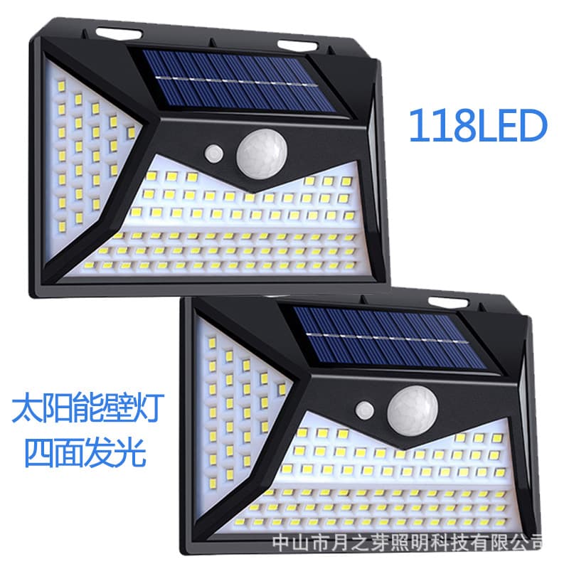Outdoor solar garden light 118LED wall light home human body induction wall light garden waterproof four-sided light