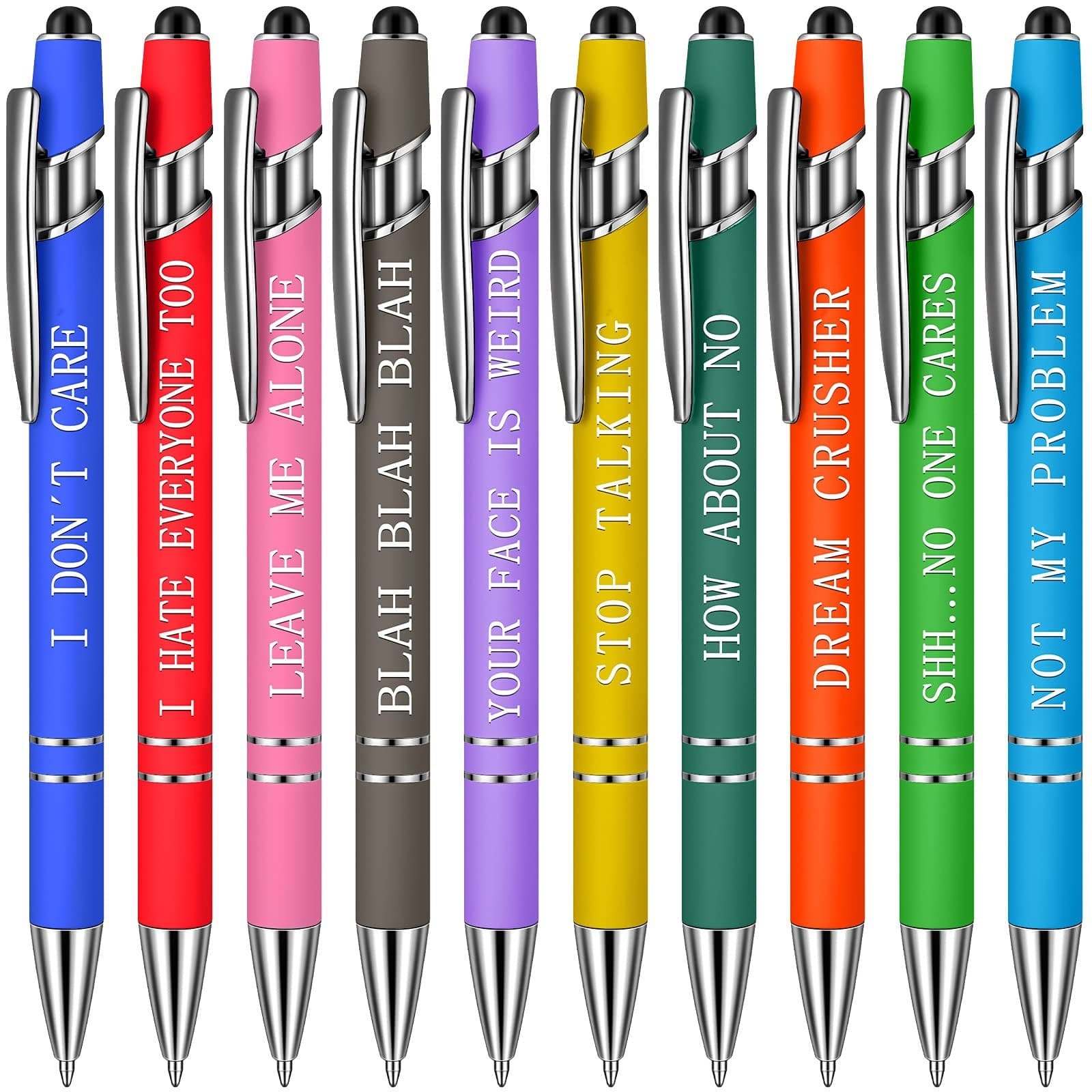 Funny Pens Fun Pen Set 10-Pack Capacitive Pen Set Metal Press-Button Ballpoint Pens