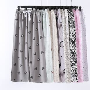 Cotton Silk Sleep Pants for Women, Summer Thin Cotton Silk Long Pants, Wide Leg Pants, Printed, Wearable at Home or Outside, Rayon Cotton Pants, Plus Size