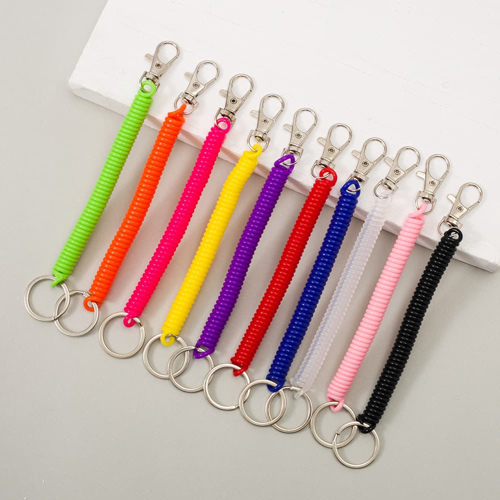 Factory Supply Spring Coil Keychain Colorful Key Ring Fishing Safety Lanyard Phone Cord Keychain DIY Accessory