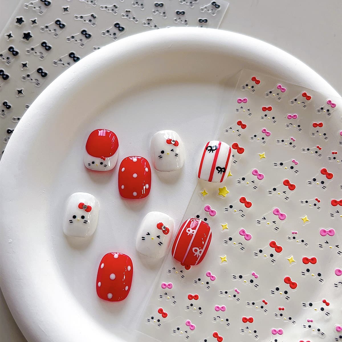 YITU Ant Figure Hello Kitty Bow Cute Expression Nail Art Sticker Black Series Nail Decoration Sticker YT3919