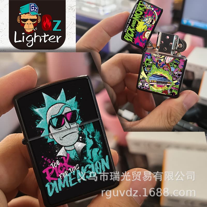 Kerosene Metal Grinding Wheel Lighter Rick and Morty Series Matte Texture Men's Gift Commemorative Collectible