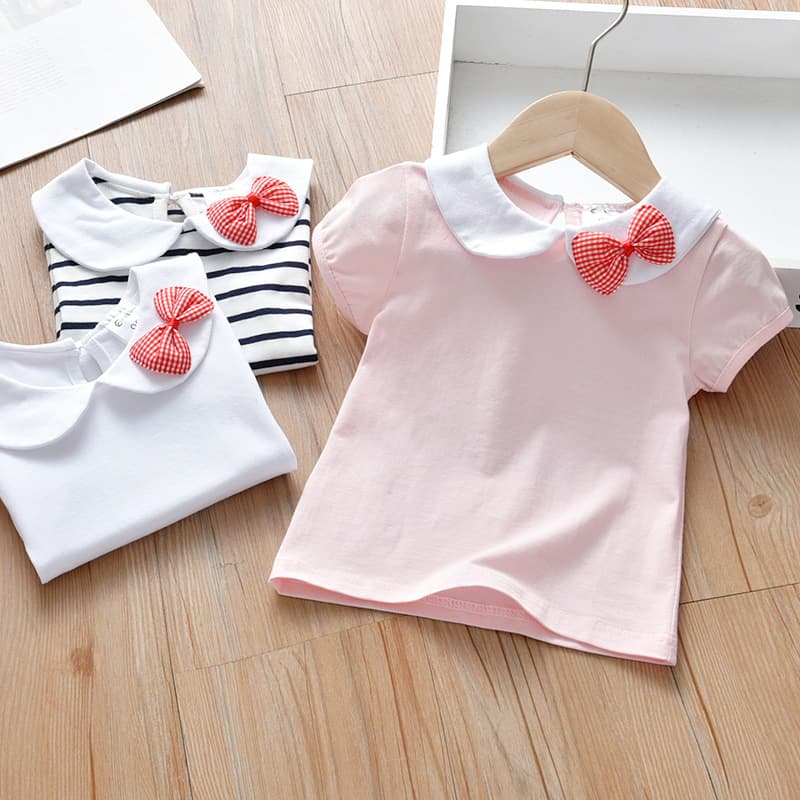 Baby Pure Cotton Short Sleeve T-Shirt Infant Girls Summer Thin Style Toddler Top 3 Small Child Half Sleeve Children