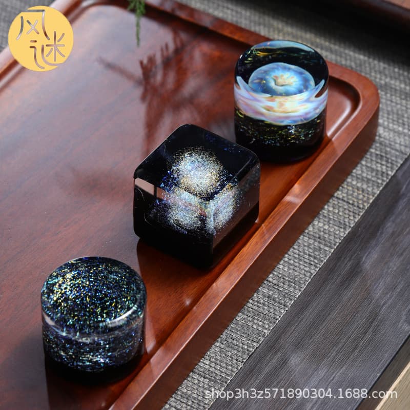 Collectible Handmade Enigma Starry Sky Lid Rest, Floral Language Lid Holder, Tea Ceremony Accessories, Round and Square Styles Available, Tea Art Tea Set