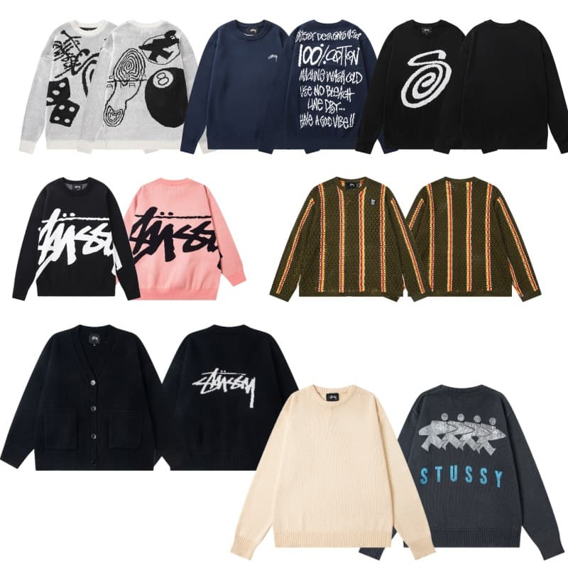 Cross-border stu letter series mosquito repellent jacquard sweater stu west round neck loose sweater European and American men and women