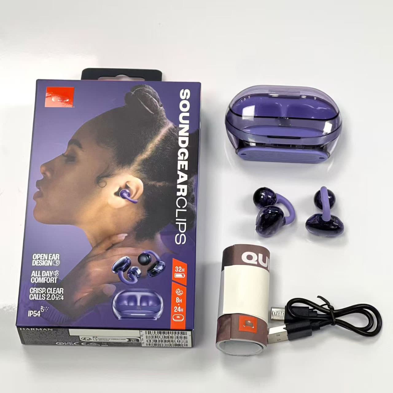 New Cross-Border Clips Glass Button True Wireless Bluetooth 1:1 Open Sports Transparent Earbuds Headset