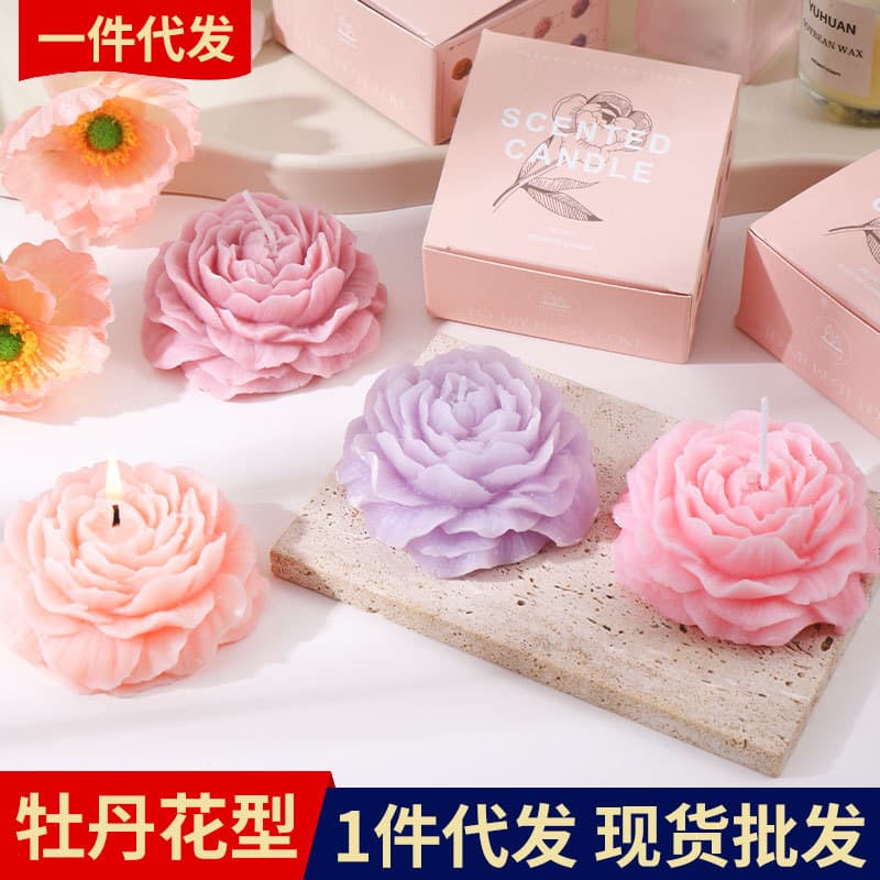 Fragrance Gift Peony Flower Shaped Candle Decoration Gift for Women Teacher's Day Flower Scented Candle
