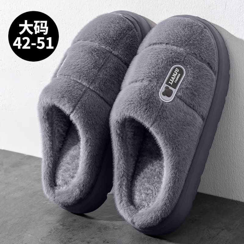 Large Size Men's Cotton Slippers 2025 Autumn Winter New Indoor Home Fleece Lined Warm Men's Slippers