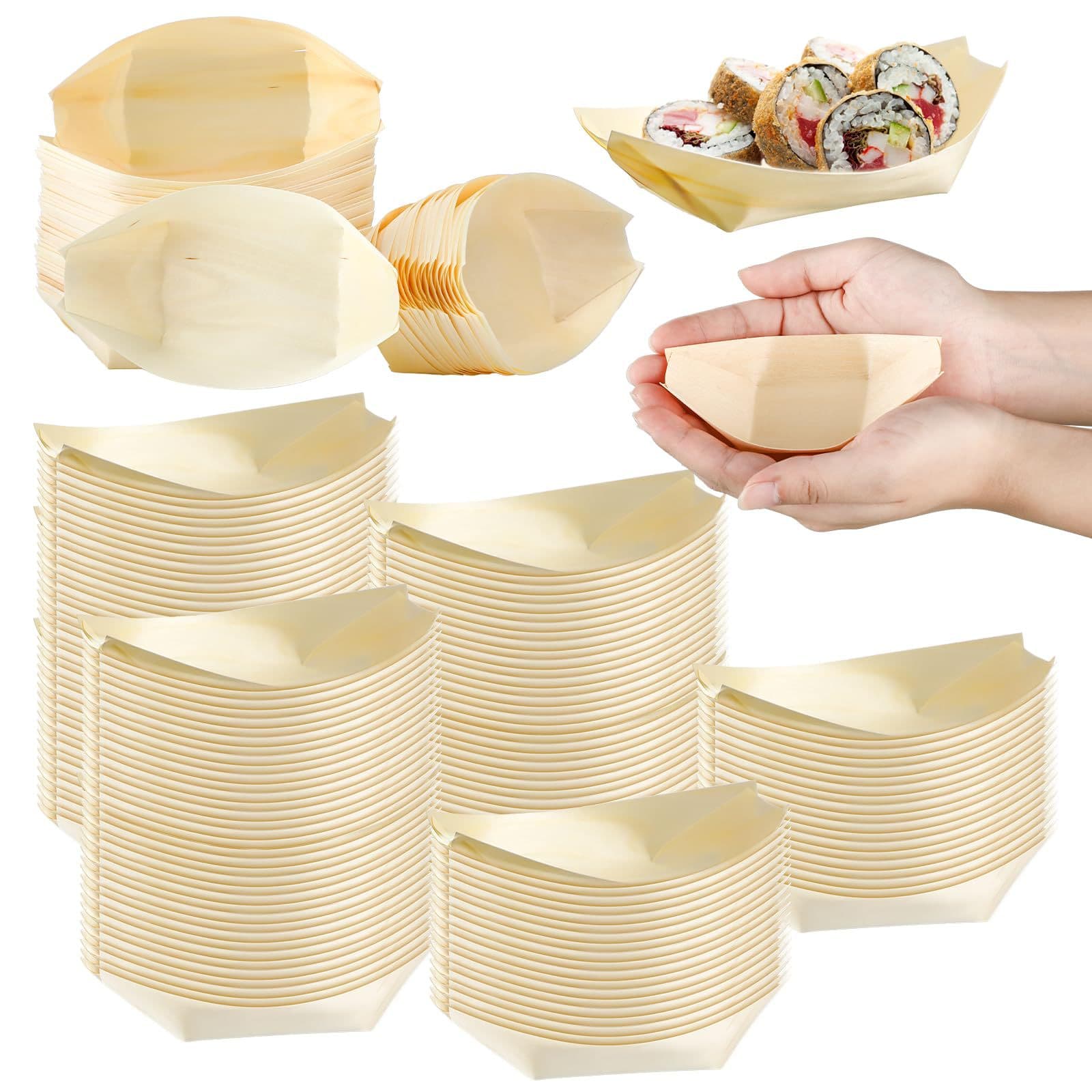Disposable Wooden Boat-Shaped Serving Tray, Wood Veneer Plate, Biodegradable Bamboo Sushi Boat Packaging, Factory Wholesale Catering Supplies