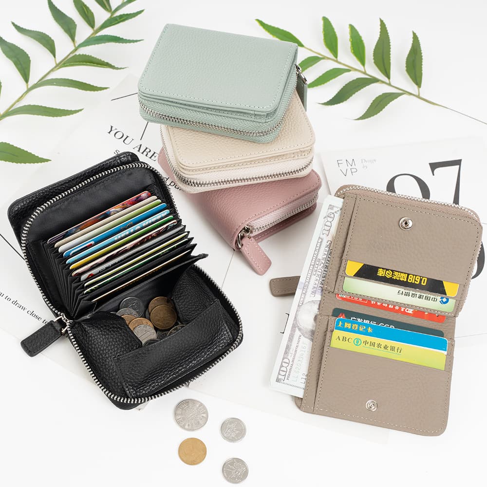 Cross-border genuine leather wallet for women ins new multi-card slot accordion card bag cowhide coin purse large capacity zipper wallet