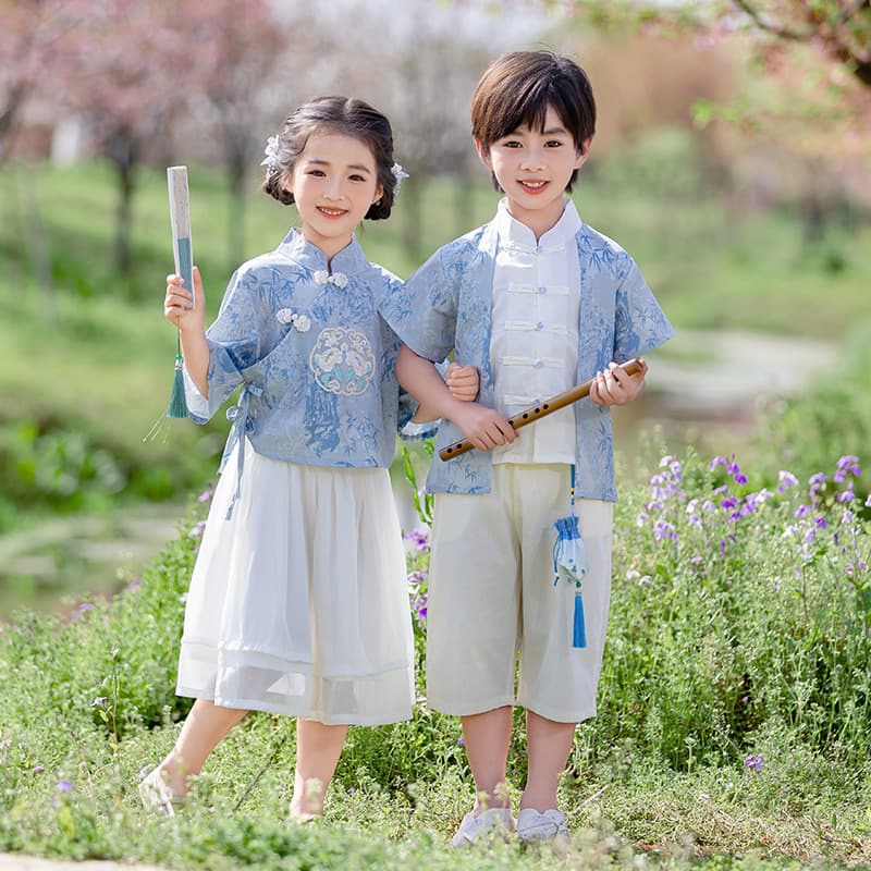 Children's Ancient-style Hanfu Spring and Summer Unisex Performance Costume Top and Pants Children's Day Performance Outfit Drop Shipping