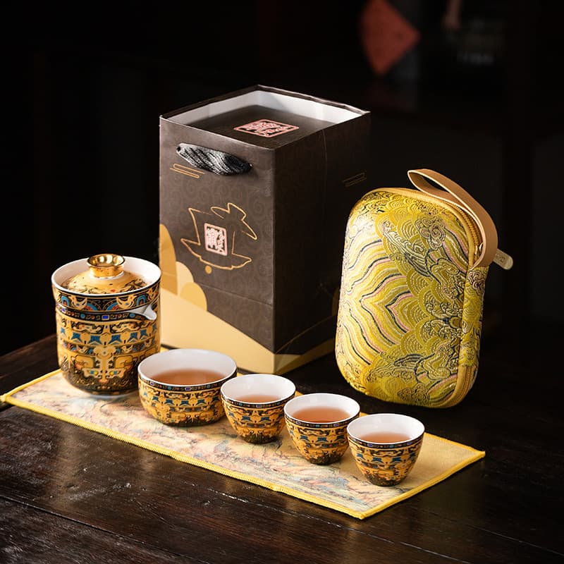 New Thangka Hovering Travel Tea Set, Rotatable Tea Set and Cups, Portable Hand-Held Pot for Car and Outdoor Use, Gift Idea