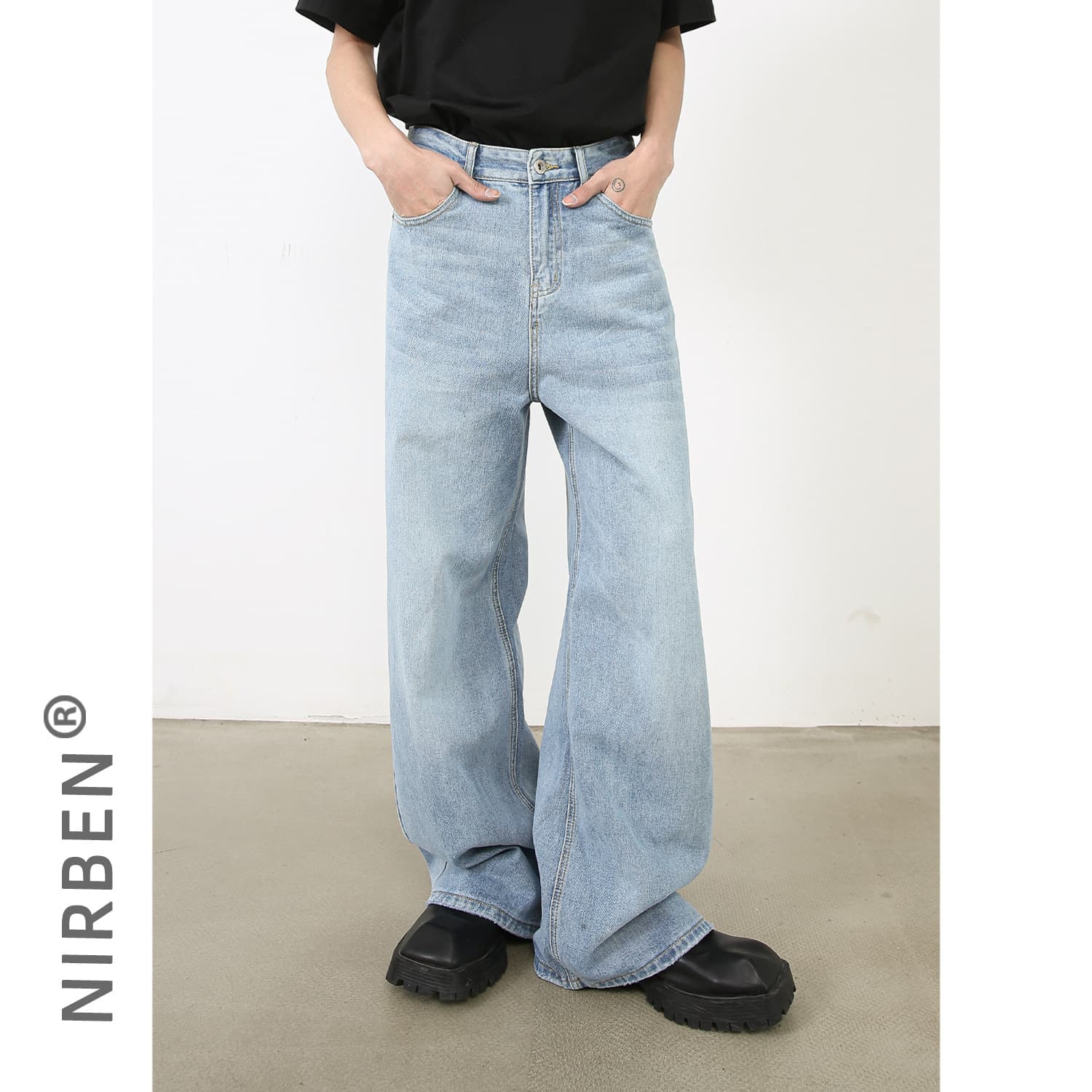 nirben Denim | Basic Volume Multi-Color Korean Loose Straight Jeans for Men American Ins Style Casual Pants