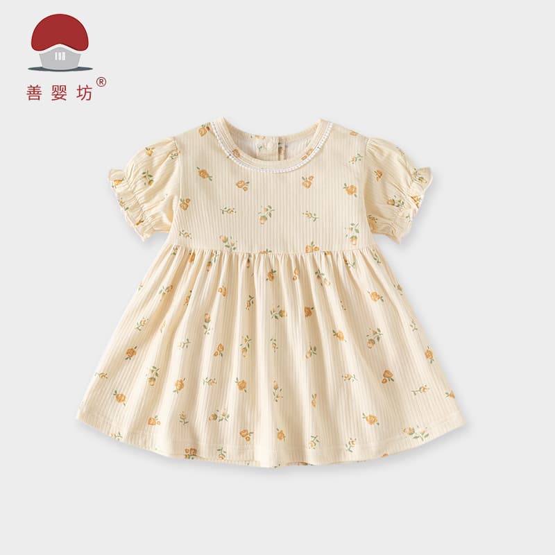 Girls' modal breathable short-sleeved dress small month-old baby A-type clothes children's floral fashion summer skirt