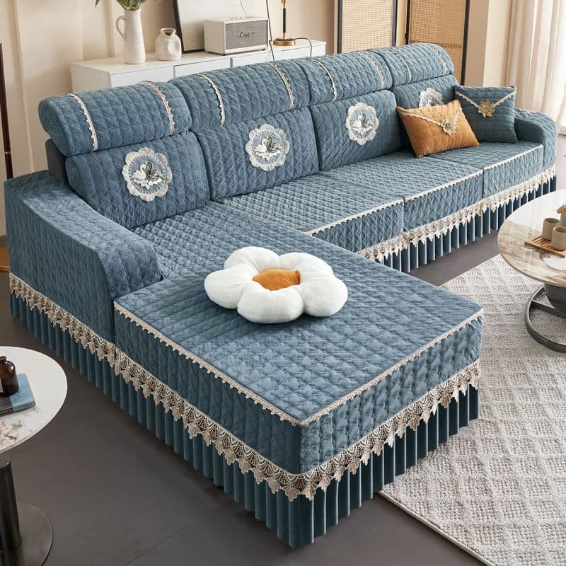 Q5V Thickened Sofa Cover, Full Wrap Universal Fit, L-Shaped Corner Cushion Set for Living Room