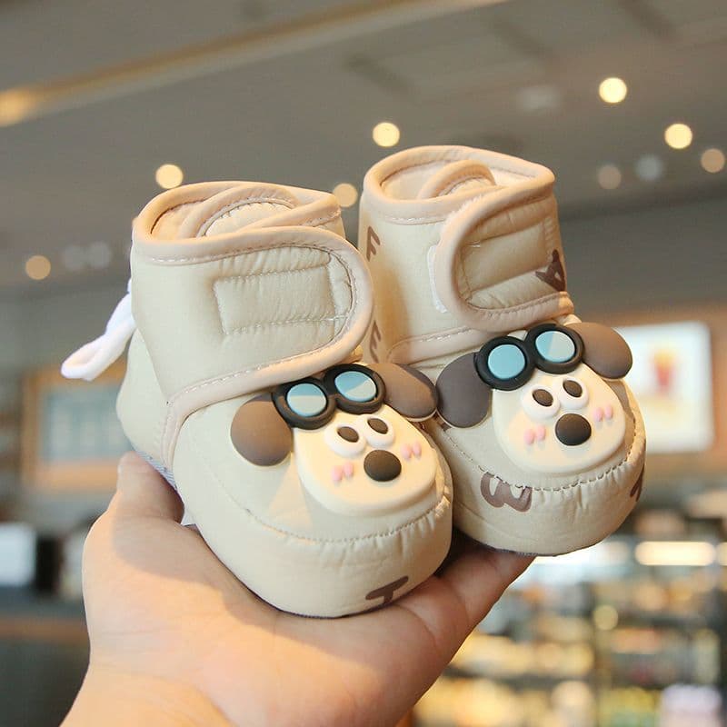 Infant Cotton Shoes for Autumn and Winter, Fleece-Lined Cartoon Plush Baby Snow Boots, Warm Thick Soft-Soled Walking Shoes for 0-1 Year Olds