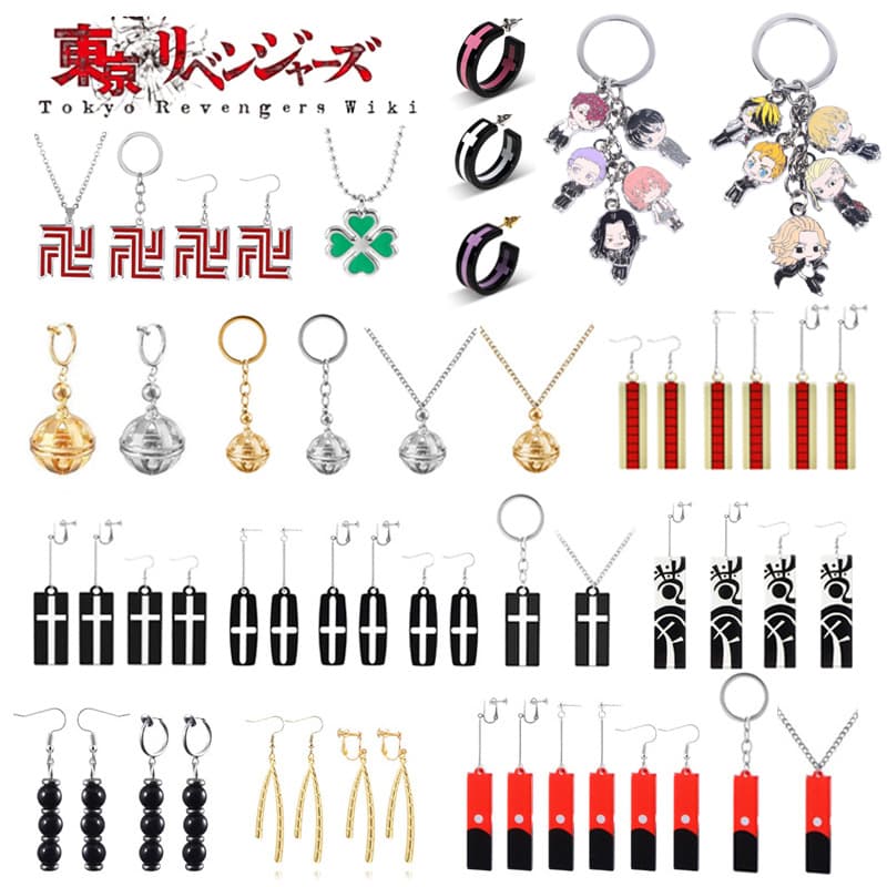 Anime Merchandise Tokyo Revengers Keychain: Mitsuya Takashi, Hajime Kokonoi, Earrings, Hinata Tachibana, Clover Necklace