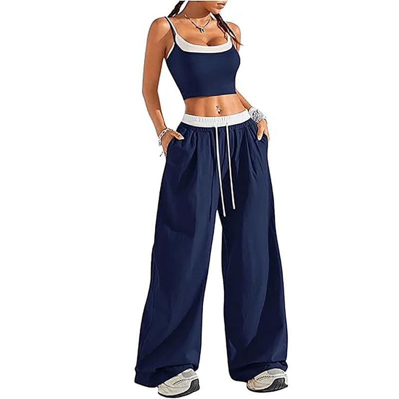 2026 Cross-border Amazon American-style Ins Hot Girl Drawstring Wide-leg Pants High-waist Fashion Casual Loose Flowing Set