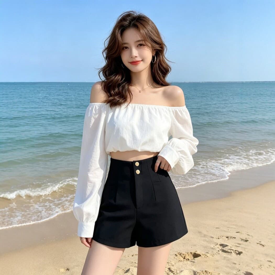 Black high-waisted shorts for women 2026 new double buttons to cover the crotch, slimming, loose three-quarter wide-leg shorts