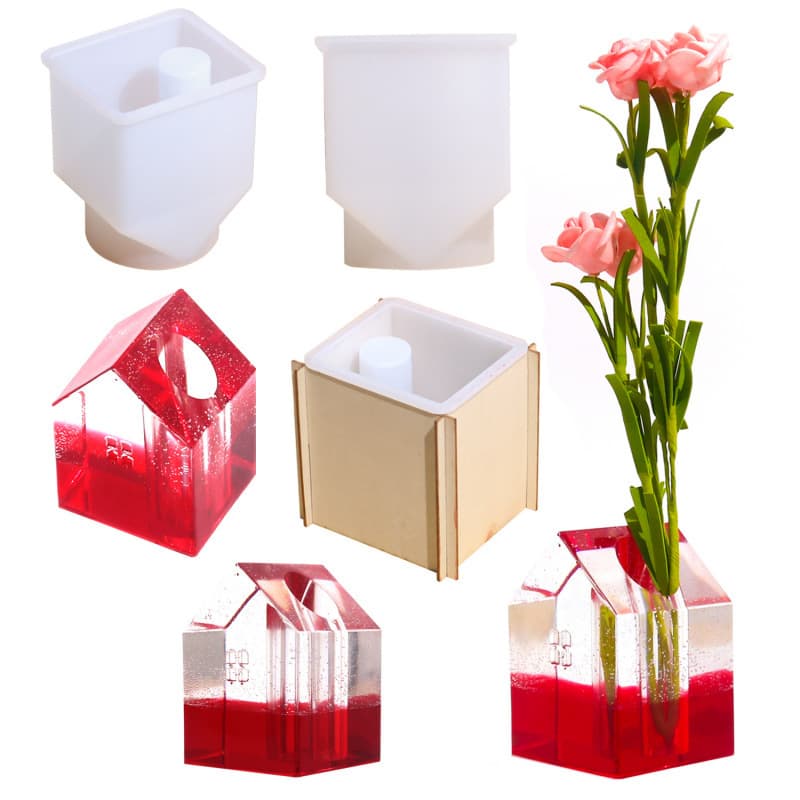 Sweet DIY Resin Mold Flower Arrangement House Vase Silicone Mold Cross-Border Supply