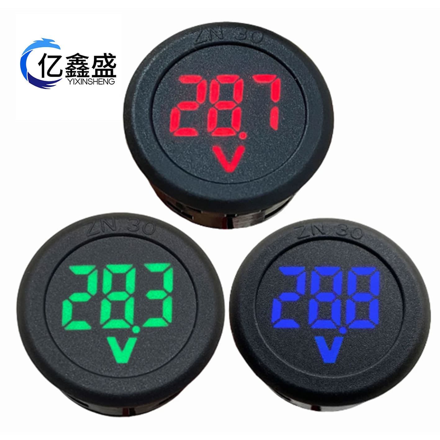 DC 4-100V digital voltmeter display - Two-wire LED circular voltage meter with reverse connection protection.