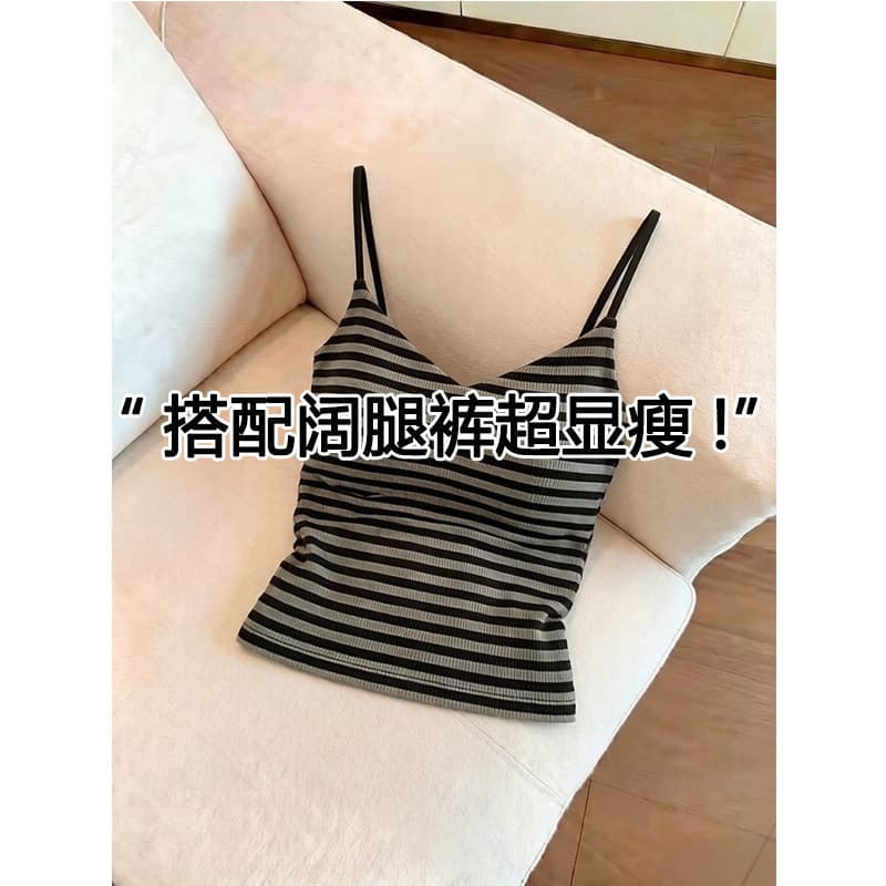 Contrast color striped camisole with breast pads for women 2026 summer new style slimming outer wear sweet hot girl tops