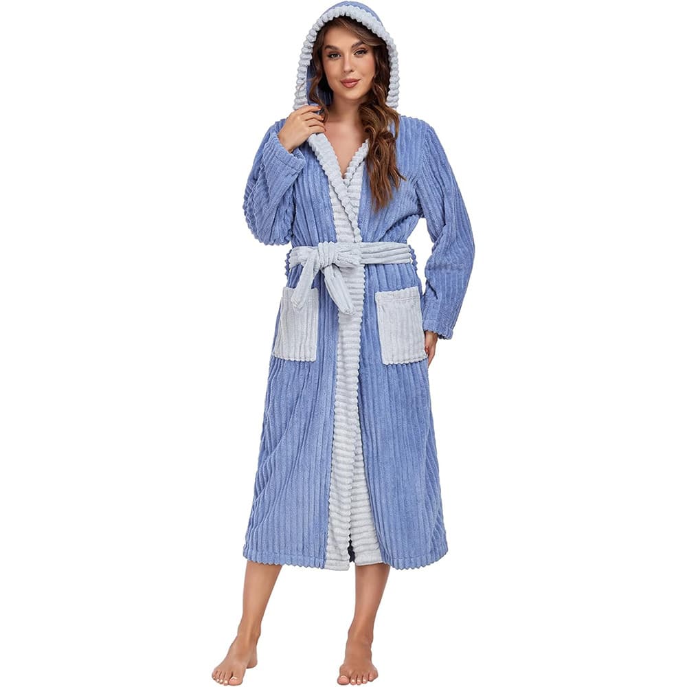 Rongtai Women's Thick Absorbent Bathrobe with Extra-Long Fleece, Hood, Pockets, Terry Cloth, Homewear, S-XXL
