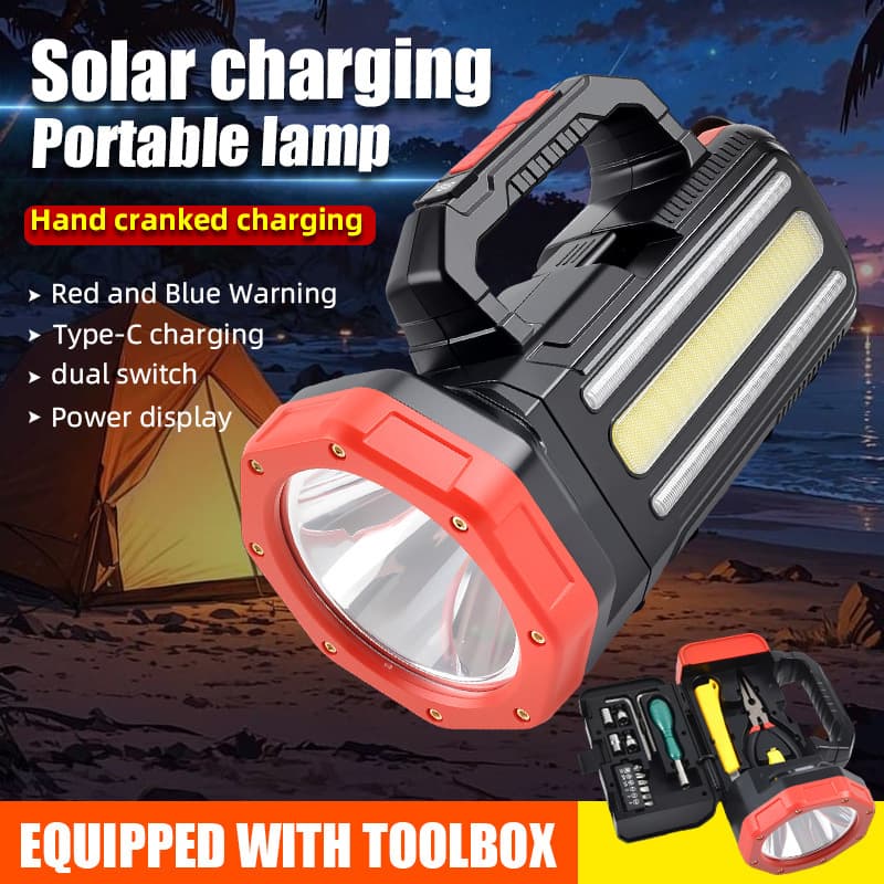 Hand Crank Flashlight Super Bright Emergency Work Light with Tool Box Solar Outdoor Camping Light Rechargeable Lantern