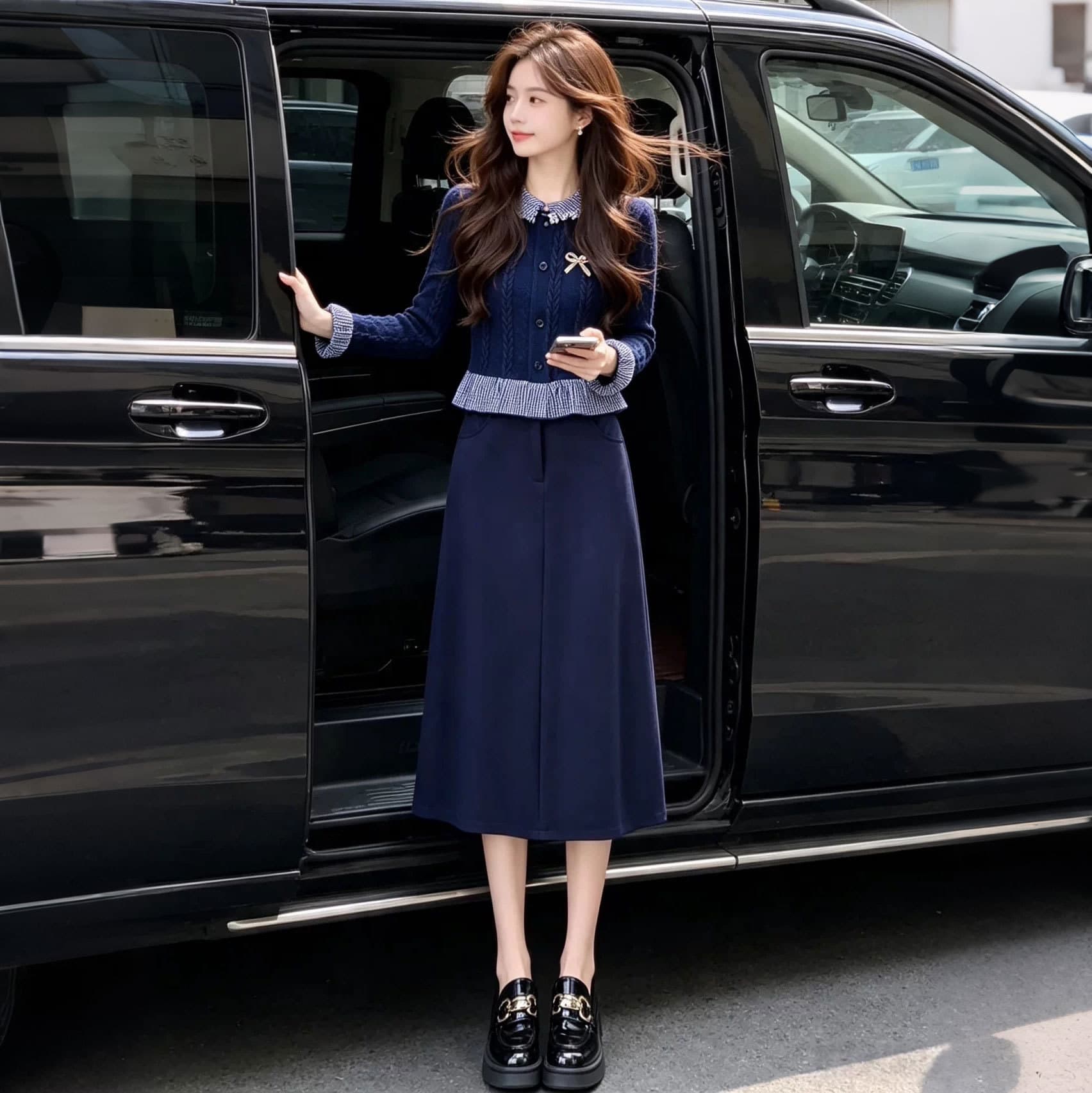 Miu Miu Style Fashion Skirt Set Women's 2026 Autumn Sweet Youthful Long-Sleeve Top and Skirt 2-Piece Outfit