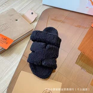 2026 New Super Popular Hermes H-Type Velvet One-Strap Slippers Autumn/Winter Stylish Outdoor Lamb Fleece Half Slippers