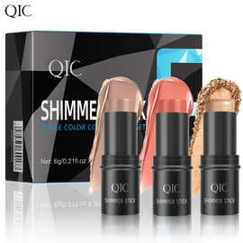 QIC Three-Color Multi-Function Contour Stick Set - Bronzer, Face Shadow, Highlighter, Blush 3-in-1 Makeup Stick