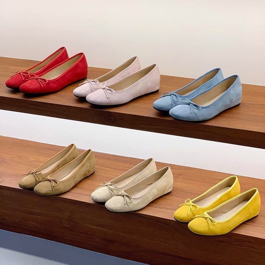 French Ballet Flat 2026 New Red Bow Spring Velvet Soft Sole Gentle Ballet Flat Shallow Mouth