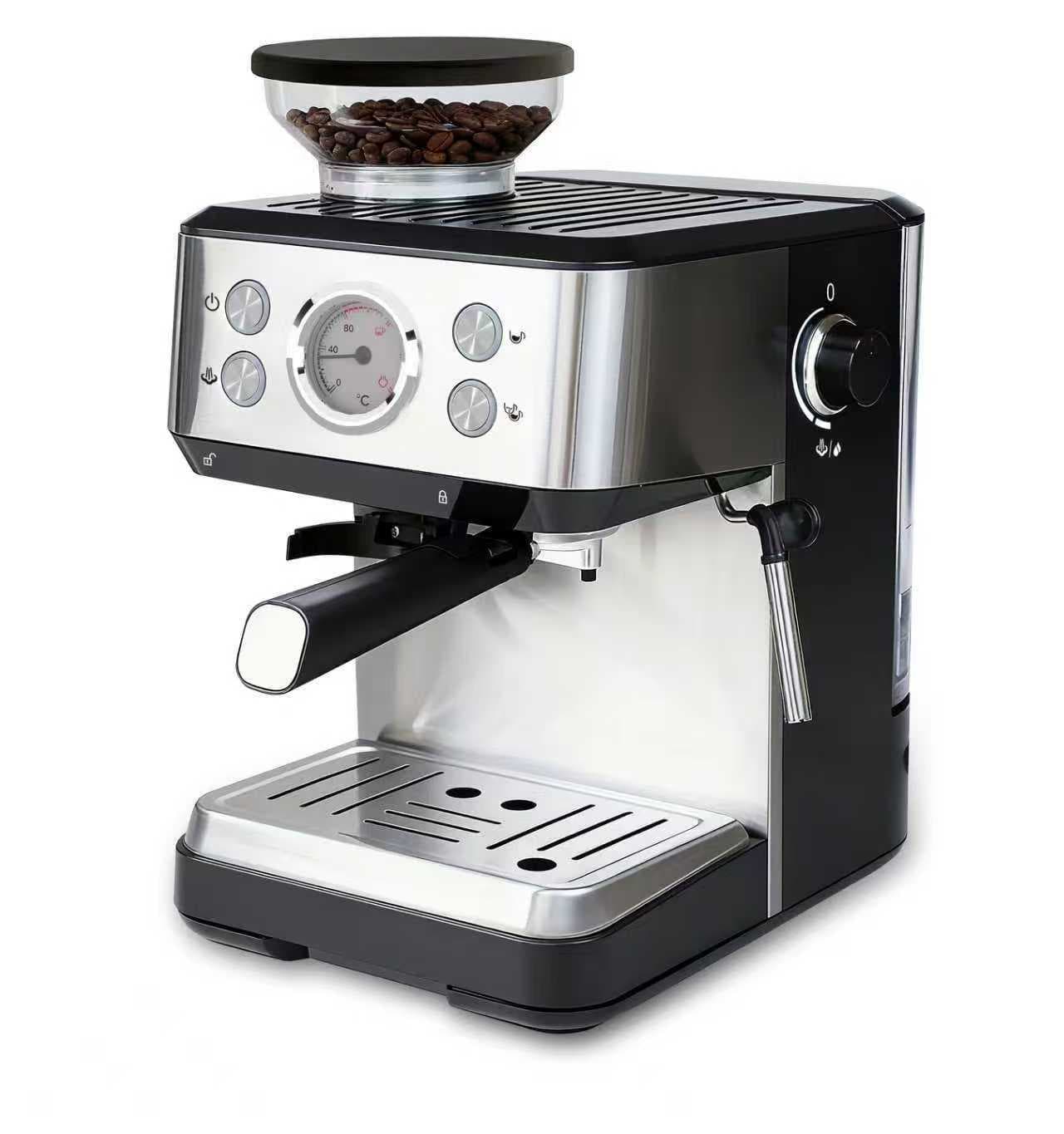 Multi-function Coffee Bean Grinder & Espresso Machine, One-Button Extraction, Semi-Automatic Grinding & Milk Frothing, Home & Office Use