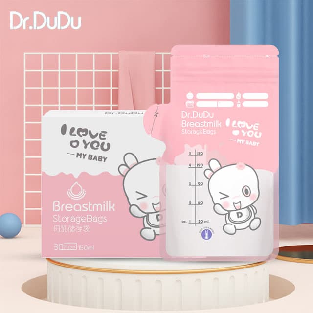 In Stock Dr.DuDu 150ml Temperature-Sensing Shaped Spout Breast Milk Preservation Bags, 30 Pieces