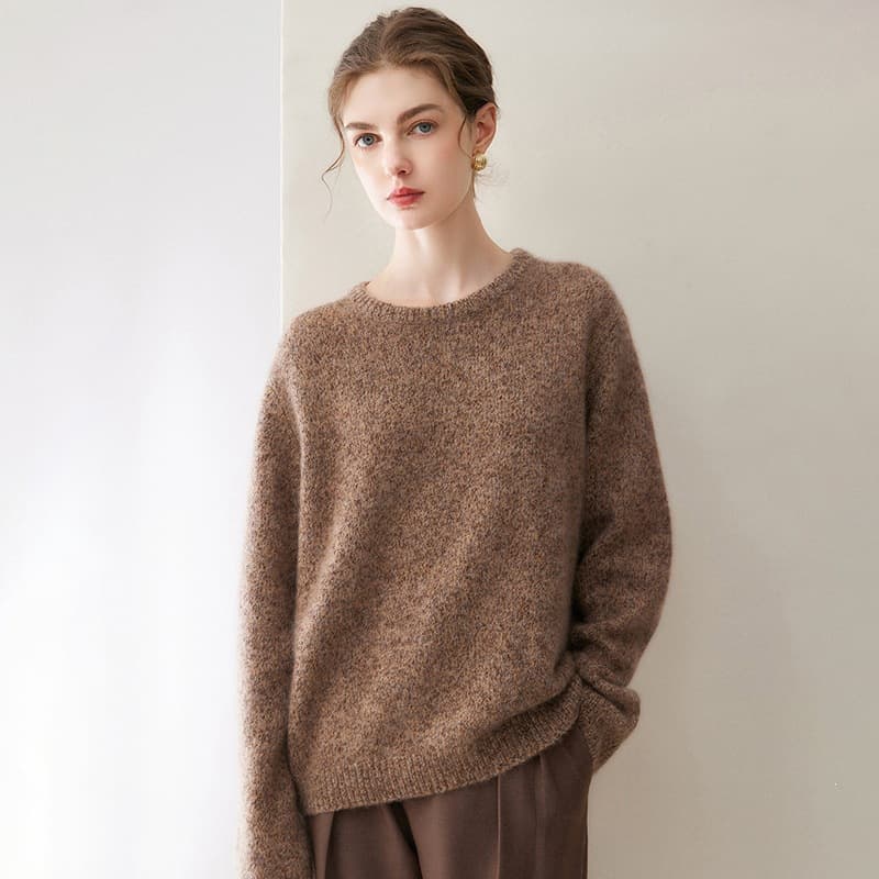 Silk Cashmere 2026 Autumn/Winter New Women's Loose Round Neck Melange Thick Pullover Knit Sweater
