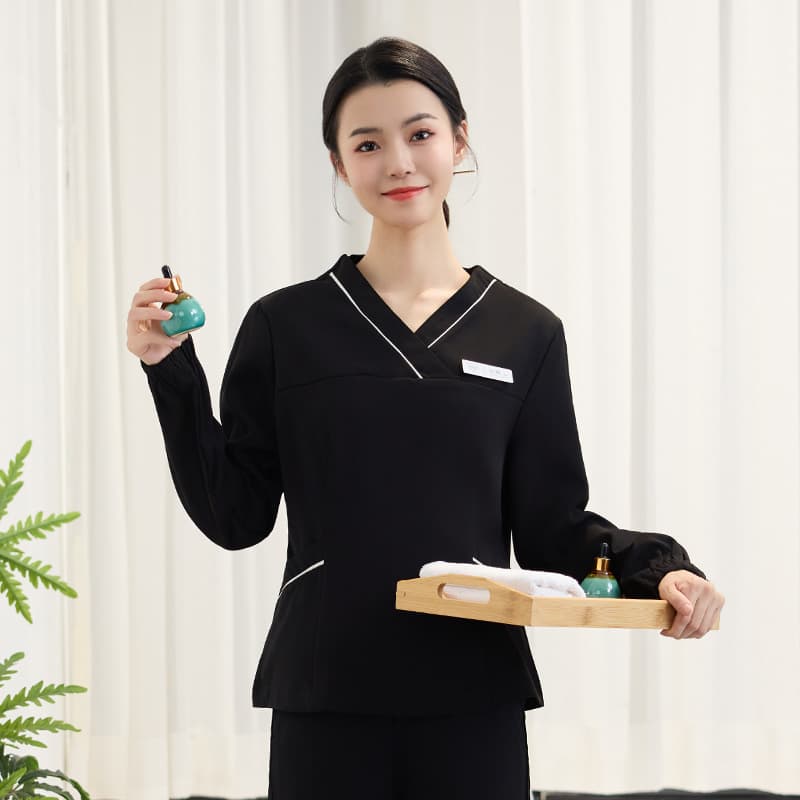 Autumn/Winter Beauty Salon Beautician Work Uniform V-neck Wellness SPA Medical Aesthetics Maternity Nurse Technician Long-sleeved Two-Piece Set