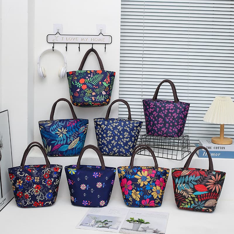 New Women's Handbag Water-Resistant Lunch Bag Mommy Small Cloth Bag Oxford Cloth Handbag Mother's Bag Floral Bag