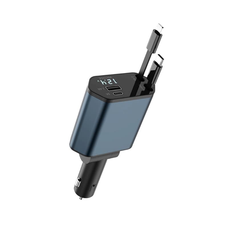 Cross-border car charger retractable cable super flash charging full protocol four-in-one 120W super fast charging